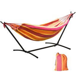 Rackhams 298 x 117cm Hammock with Metal Stand Carrying Bag 120kg Red Stripe - Multicolour - 298L x 117W x 105H cm - Hammock - thumbnail 2