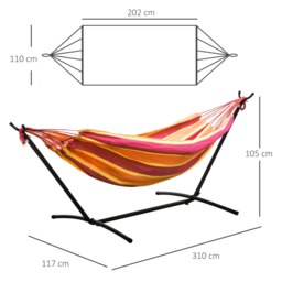 Rackhams 298 x 117cm Hammock with Metal Stand Carrying Bag 120kg Red Stripe - Multicolour - 298L x 117W x 105H cm - Hammock - thumbnail 6