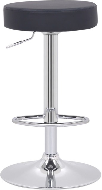 Rackhams Semplice Breakfast Bar Stool, Chrome Footrest, Height Adjustable Swivel Gas Lift, Home Bar & Kitchen Faux-Leather Barstool, Black - image 1