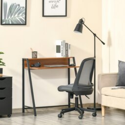 Rackhams 2-Tier Storage Computer Workstation with Shelf, Metal Frame - Oak - thumbnail 2