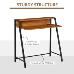 Rackhams 2-Tier Storage Computer Workstation with Shelf, Metal Frame - Oak - thumbnail 6