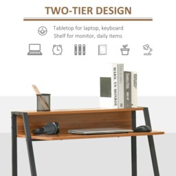 Rackhams 2-Tier Storage Computer Workstation with Shelf, Metal Frame - Oak - thumbnail 5