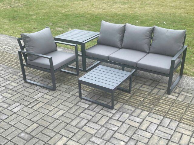 Rackhams Aluminium Outdoor Garden Furniture Set Lounge Sofa Chairs Square Coffee Table Sets with Side Table Conservatory Set Dark Grey - image 1