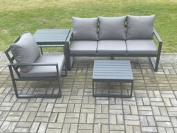 Rackhams Aluminium Outdoor Garden Furniture Set Lounge Sofa Chairs Square Coffee Table Sets with Side Table Conservatory Set Dark Grey - thumbnail 2