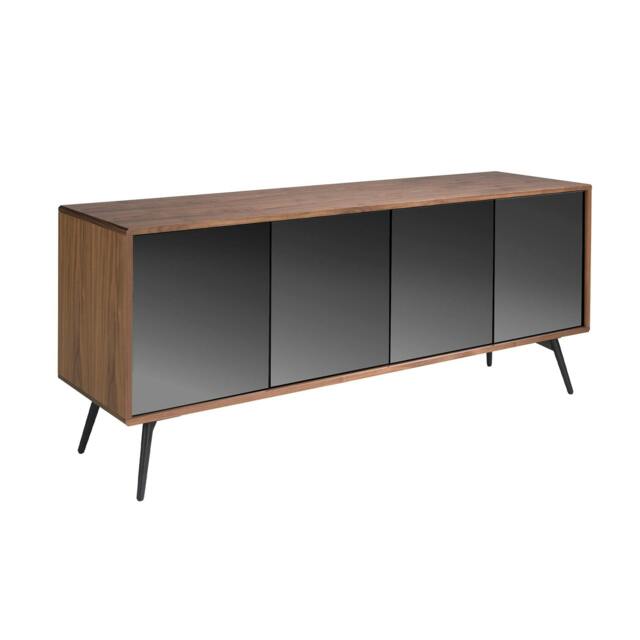 Rackhams Black Mirror Effect Glass, Walnut and Black Steel Sideboard 3061 - image 1