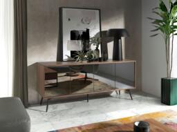Rackhams Black Mirror Effect Glass, Walnut and Black Steel Sideboard 3061 - thumbnail 3