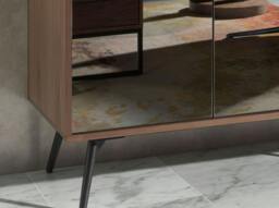 Rackhams Black Mirror Effect Glass, Walnut and Black Steel Sideboard 3061 - thumbnail 5