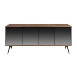 Rackhams Black Mirror Effect Glass, Walnut and Black Steel Sideboard 3061 - thumbnail 2