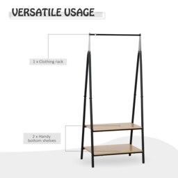 Rackhams 2-Tier Garment Rack Storage Shelves Metal Coat Shoes Clothes - Natural wood finish - 64cm x 42.5cm x 149cm - thumbnail 4