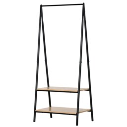 Rackhams 2-Tier Garment Rack Storage Shelves Metal Coat Shoes Clothes - Natural wood finish - 64cm x 42.5cm x 149cm - thumbnail 2