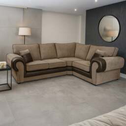 Rackhams Portland Mixed Fabric Cord 4 Seater Corner Sofa - Brown and Beige - Right Hand Facing - thumbnail 1