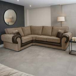 Rackhams Portland Mixed Fabric Cord 4 Seater Corner Sofa - Brown and Beige - Right Hand Facing - thumbnail 3