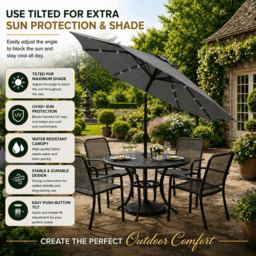 Rackhams Garden Parasol Solar LED 2.7M ,Tilting Table Umbrella with Crank Handle, Protection UV40, Free Parasol Cover- Dark Grey - thumbnail 6