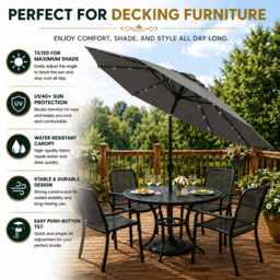 Rackhams Garden Parasol Solar LED 2.7M ,Tilting Table Umbrella with Crank Handle, Protection UV40, Free Parasol Cover- Dark Grey - thumbnail 5