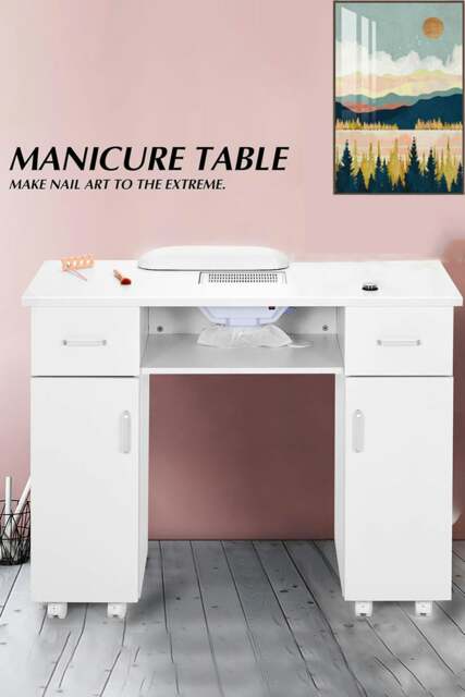 Rackhams High Quality Fashion Makeup Desk Dresser Manicure Table Nail Desk with Rolling Wheels For Spa Beauty Salon & Home - White - image 1
