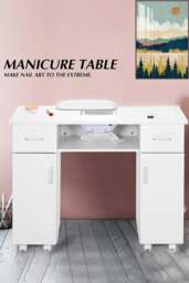 Rackhams High Quality Fashion Makeup Desk Dresser Manicure Table Nail Desk with Rolling Wheels For Spa Beauty Salon & Home - White