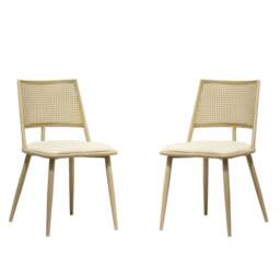 Rackhams Dining Chairs Set of 2, Mid-Century Kitchen Chair-Rattan Backrest and Metal Frame, Upholstered Dining Chair with Living Room, Bedroom - Oak - thumbnail 4