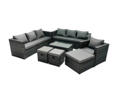 Rackhams Rattan Garden Furniture Dining Set 10 seater Patio Coffee Table Sofa Set with 3 Stools Dark Grey Mixed - thumbnail 2