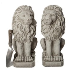 Rackhams Pair of Sitting Lions stone garden statue - thumbnail 3
