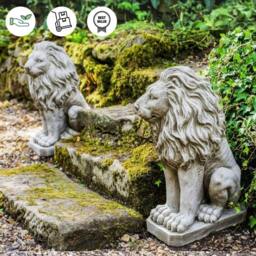 Rackhams Pair of Sitting Lions stone garden statue - thumbnail 2