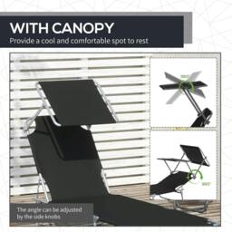 Rackhams Outdoor Foldable Sun Lounger, 4 Level Adjustable Backrest Reclining Sun Lounger Chair with Angle Adjust Sun Shade Awning, Black - thumbnail 6