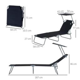 Rackhams Outdoor Foldable Sun Lounger, 4 Level Adjustable Backrest Reclining Sun Lounger Chair with Angle Adjust Sun Shade Awning, Black - thumbnail 3
