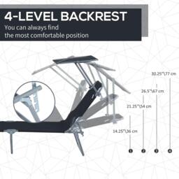 Rackhams Outdoor Foldable Sun Lounger, 4 Level Adjustable Backrest Reclining Sun Lounger Chair with Angle Adjust Sun Shade Awning, Black - thumbnail 4