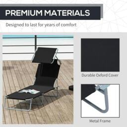 Rackhams Outdoor Foldable Sun Lounger, 4 Level Adjustable Backrest Reclining Sun Lounger Chair with Angle Adjust Sun Shade Awning, Black - thumbnail 5