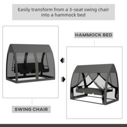 Rackhams Garden Swing Chair Patio Hammock 3 Seater Bench Canopy Lounger Grey - thumbnail 3