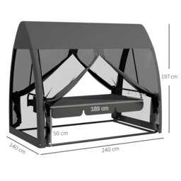 Rackhams Garden Swing Chair Patio Hammock 3 Seater Bench Canopy Lounger Grey - thumbnail 5