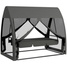 Rackhams Garden Swing Chair Patio Hammock 3 Seater Bench Canopy Lounger Grey - thumbnail 2