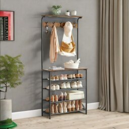 Rackhams Industrial Rustic Hallway Tree Coat Stand With 5 Tier Shoe Rack - thumbnail 3