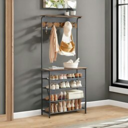 Rackhams Industrial Rustic Hallway Tree Coat Stand With 5 Tier Shoe Rack - thumbnail 2
