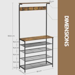 Rackhams Industrial Rustic Hallway Tree Coat Stand With 5 Tier Shoe Rack - thumbnail 5