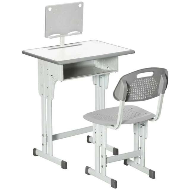 Rackhams Kids Adjustable Desk and Chair Set, Book Stand, Pen Slot - Grey - image 1