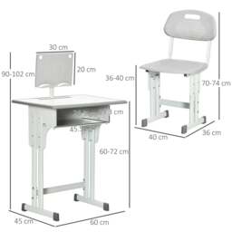 Rackhams Kids Adjustable Desk and Chair Set, Book Stand, Pen Slot - Grey - thumbnail 3