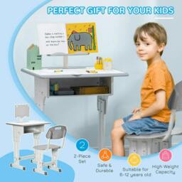Rackhams Kids Adjustable Desk and Chair Set, Book Stand, Pen Slot - Grey - thumbnail 4