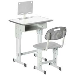 Rackhams Kids Adjustable Desk and Chair Set, Book Stand, Pen Slot - Grey - thumbnail 1