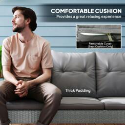 Rackhams 6 Pieces Rattan Garden Furniture Sofa Set with Cushions, Grey - Grey - Steel, PE Rattan - 158W x 68D x 80Hcm - thumbnail 5