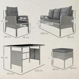Rackhams 6 Pieces Rattan Garden Furniture Sofa Set with Cushions, Grey - Grey - Steel, PE Rattan - 158W x 68D x 80Hcm - thumbnail 3