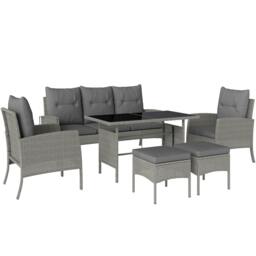 Rackhams 6 Pieces Rattan Garden Furniture Sofa Set with Cushions, Grey - Grey - Steel, PE Rattan - 158W x 68D x 80Hcm - thumbnail 2