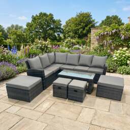 Rackhams 10 Seat Rattan Garden Furniture Corner Sofa Set Outdoor Patio Sofa Chair Table Set with 2 Small Footstools 2 Big Footstools Dark Grey Mixed - thumbnail 1