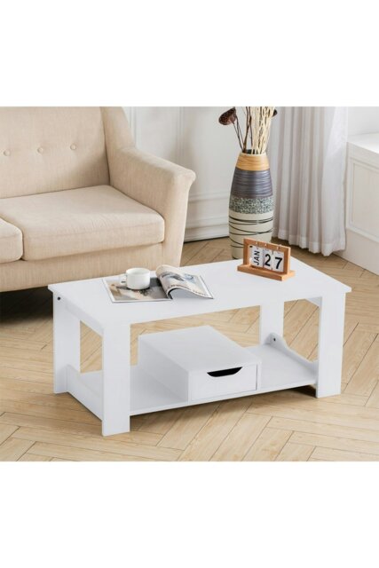 Rackhams Coffee Table with Storage Small Tea Table Desk Wooden Living Room Furniture - White - image 1