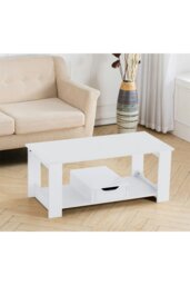 Rackhams Coffee Table with Storage Small Tea Table Desk Wooden Living Room Furniture - White - thumbnail 3