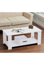 Rackhams Coffee Table with Storage Small Tea Table Desk Wooden Living Room Furniture - White - thumbnail 2