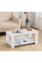 Rackhams Coffee Table with Storage Small Tea Table Desk Wooden Living Room Furniture - White