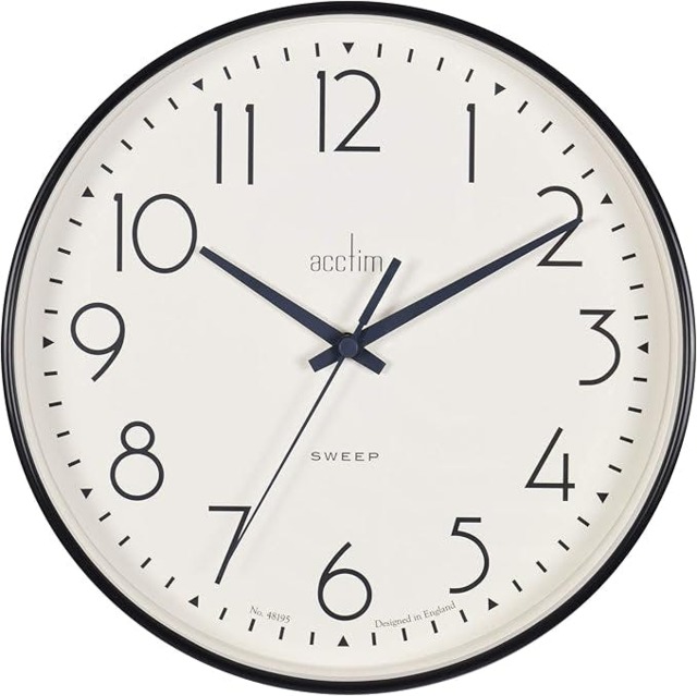 Rackhams Earl Wall Clock Non-Ticking Sweep Retro Design Quartz Black 25cm - image 1