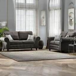 Rackhams Oakland Chesterfield Leather Sofa Suite 3 + 2 - Charcoal Grey - thumbnail 1