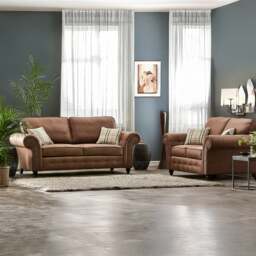 Rackhams Oakland Chesterfield Leather Sofa Suite 3 + 2 - Charcoal Grey - thumbnail 2