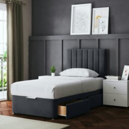 Rackhams Amelia Divan Bed with Upholstered Headboard - Four Drawers - Grey (Steel) - Single - thumbnail 4